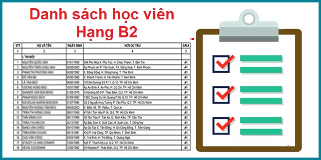 Danh sách học viên khóa học Ôtô B2 tại Trường Dạy Lái Xe Thái Sơn