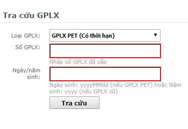 Giao diện tra cứu thông tin GPLX